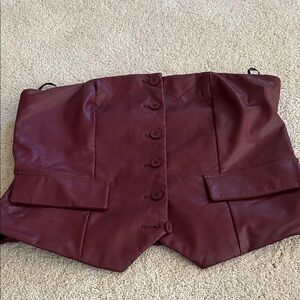 Women's Burgundy Leather Halter Top